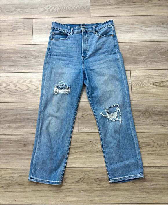 Express Denim - Express Women's Straight Super High Rise Distressed Jeans Light Wash Size 10 R